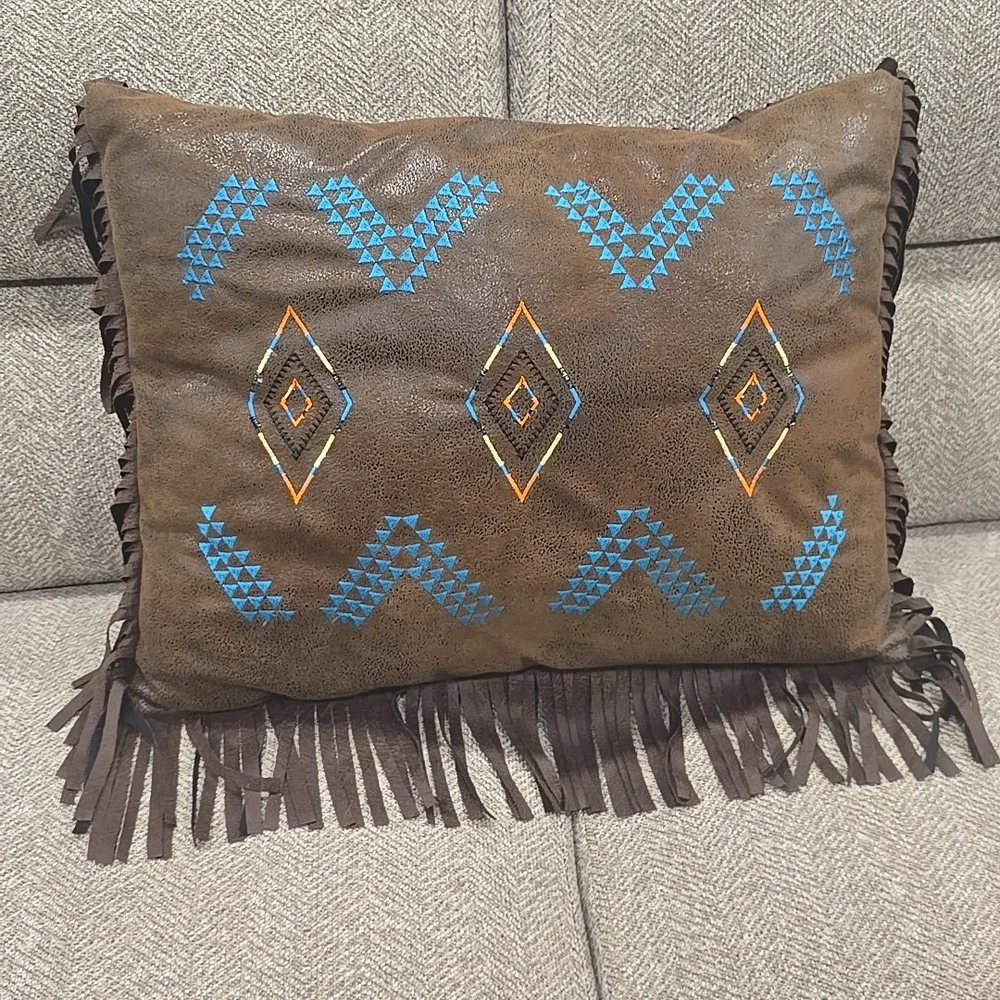 Western Fringe Pillow Desert Dance Embroidered Diamonds